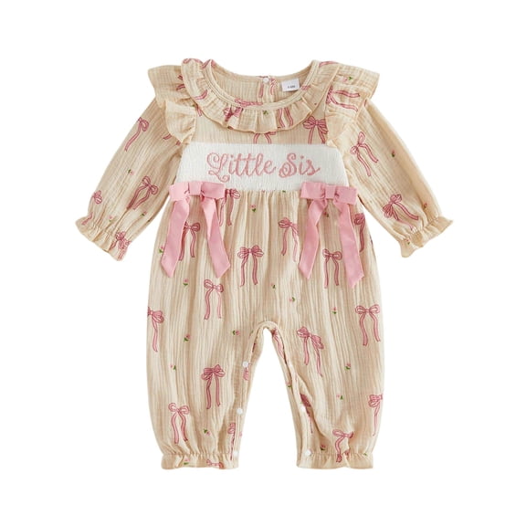 Mnyotv Newborn Girls Clothes Printed Long Sleeve Romper Bodysuits with Bow Fall Winter Outfits for Baby Size 0-3Months