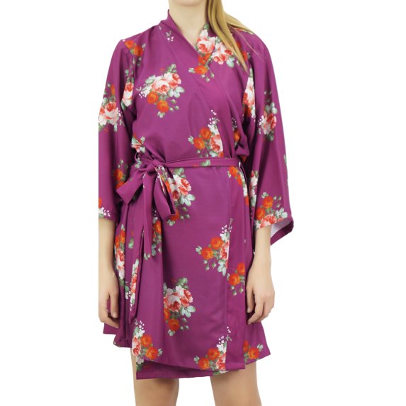 Bimba Women's Floral Printed Georgette Bridesmaid Robe Purple Coverup Wrap-4