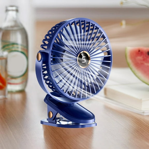 Kraoden Portable Rechargeable USB Mini Fan with Digital Display, Quiet, 5 Adjustable Speeds, Brushless Motor, Low Noise, Table Clip Design, Suitable for Dormitory and Home Use