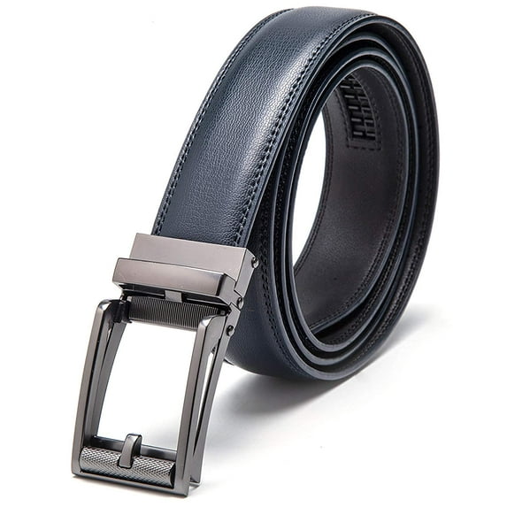 Men's Leather Automatic Buckle Ratchet Dress Belt for Men Perfect Fit Waist Size Up to 46"-Functional, Stylish and Durable