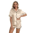 thumbnail image 3 of DAKIMOE Womens Silk Satin Pajamas Short Sleeve Loungewear Two-Piece Sleepwear Button-Down Pj Set, 3 of 6