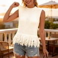 thumbnail image 5 of Vivianyo HD Women's Fringe Hem Hollow Knit Sleeveless Tank Top, Boho Crochet Casual Crop Vest Top, Women's Beige, Sizes S-2XL, 5 of 8