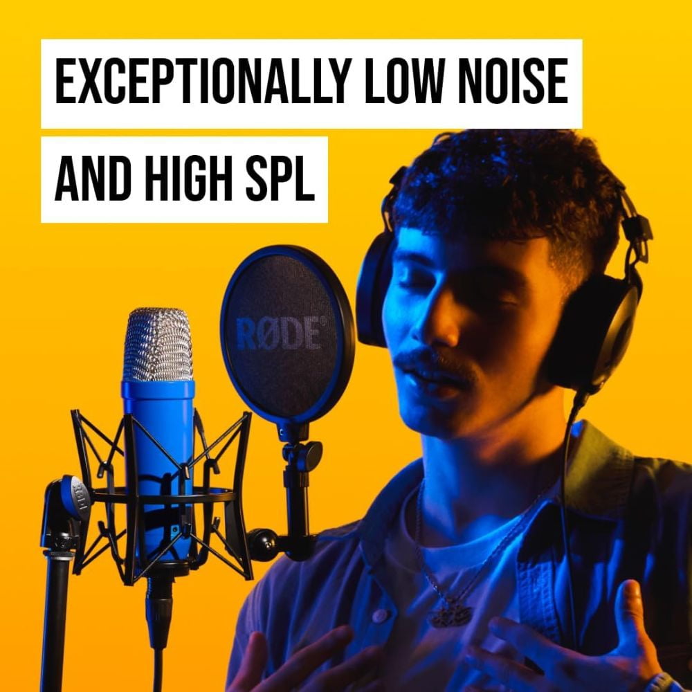 RODE NT1 Signature Series Large-Diaphragm Condenser Microphone (Cobalt) Bundle with Mic Stand with Fixed Boom