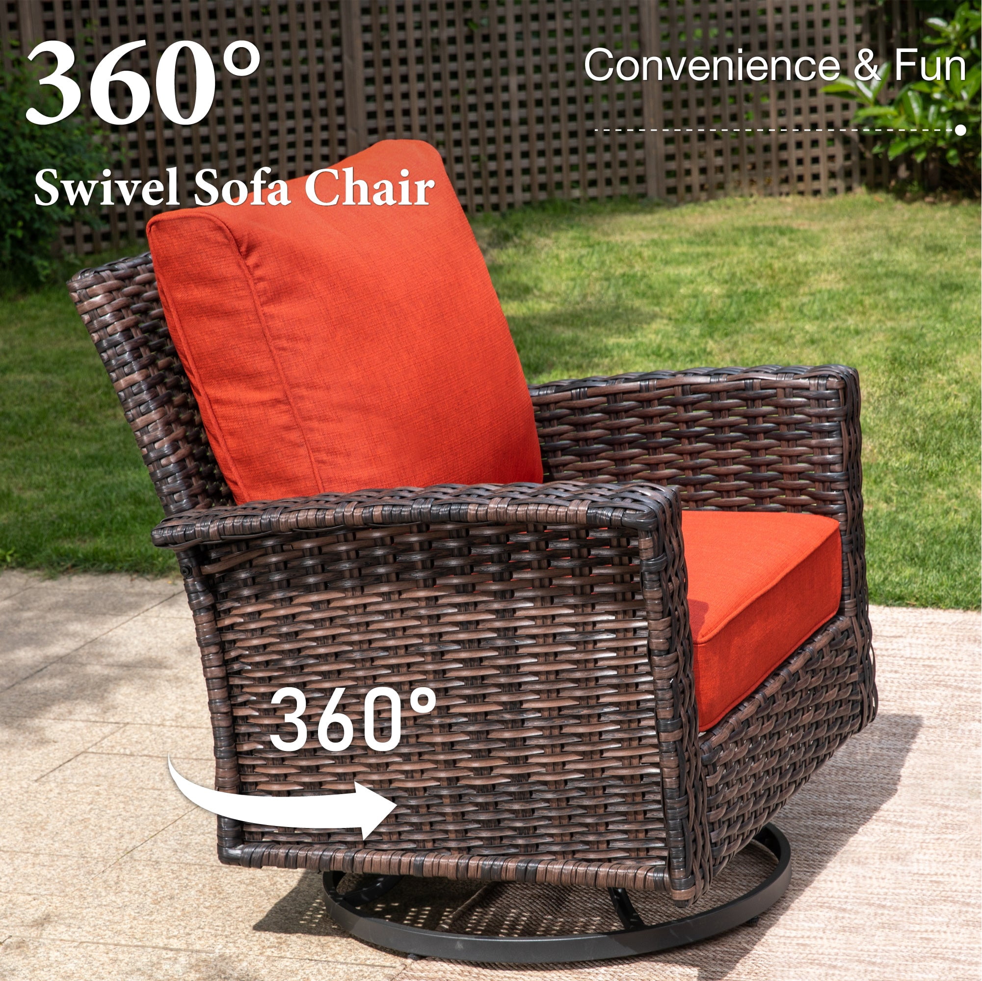 SUMMIT LIVING 9-Seat Patio Furniture Set with 56" Gas Fire Pit Table (50,000 BTU), Wicker Sectional  Outdoor Conversation Set with Swivels Chairs, Red
