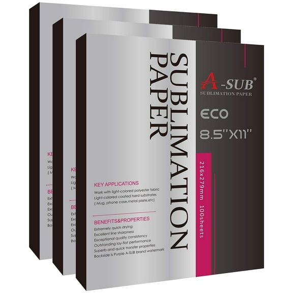 A-SUB 300 Sheets 8.5x11 Inch Sublimation Paper for Inkjet Sublimation Ink Printers, 125g Sublimation Paper Heat Transfer