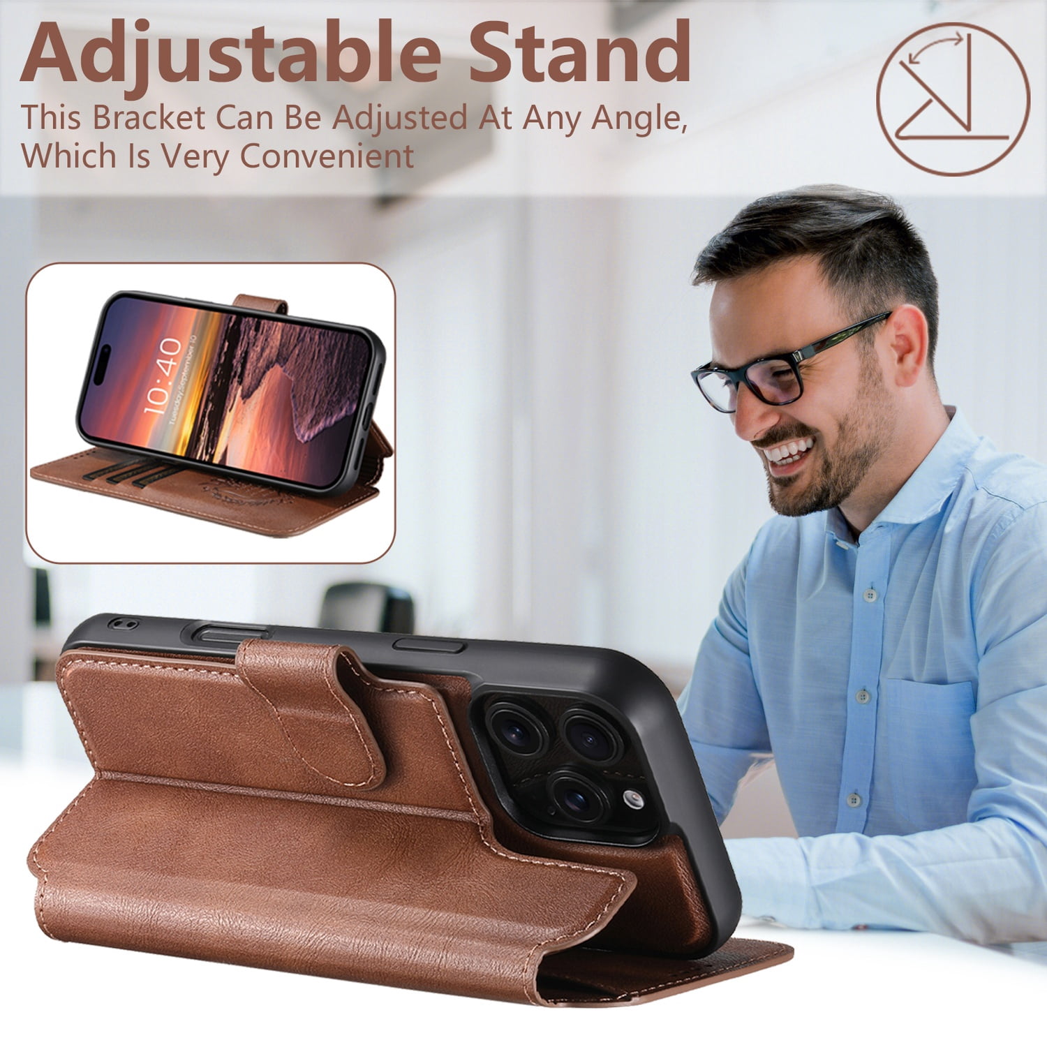 for iPhone 14 Pro Max Detachable Wallet Case, PU Leather Magnetic Cover Support Wireless Charging & Magnetic Car Mount, Card Slots Holder, Flip Stand, Folio Full Body Protective Phone Shell, Brown