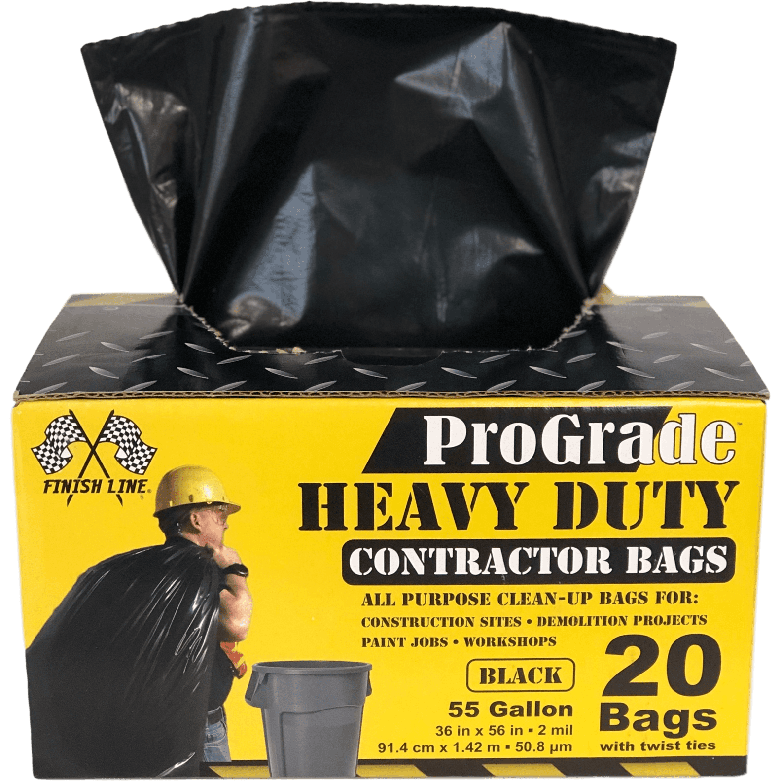 Reli. ProGrade Contractor Trash Bags 55 Gallon (20 Bags w/Ties) Black