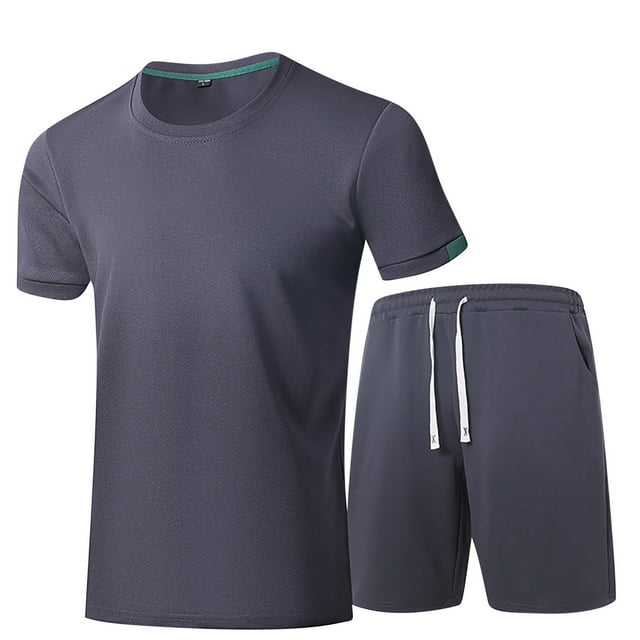 Styesk Tenues pour Hommes Ensemble 2 Pcs Couleur Unie Col Rond Shorts Manches Courtes Mode Décontractée