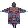 thumbnail image 2 of Oversized Wearable Blanket Hoodie,Multicolor Ethnic Paisley Pattern Sherpa Blanket Hoodie with Super Pockets,Super Warm Fuzzy Pullover for Women & Men, 2 of 6