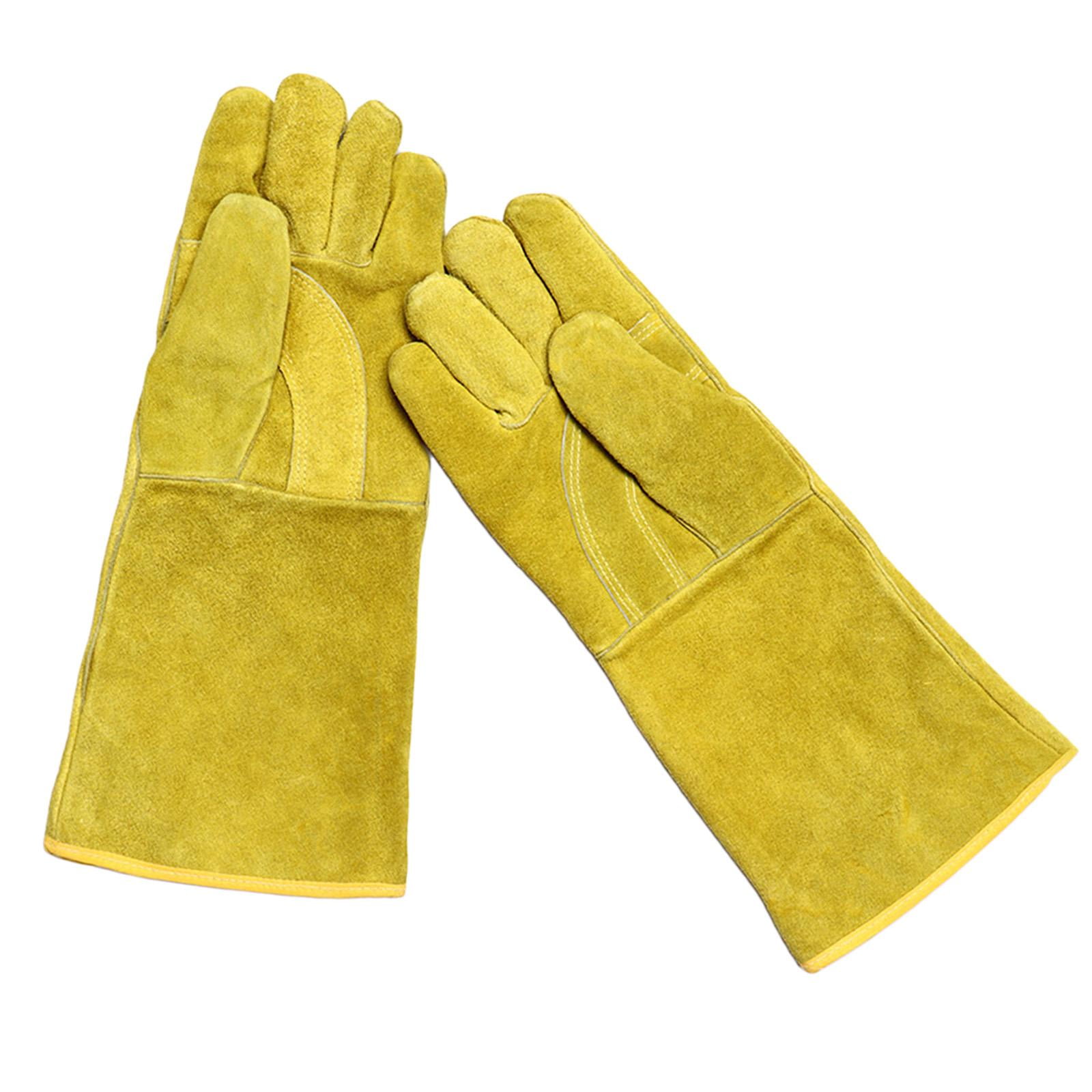 Details about   14" Welding Gloves 1Pair Leather Heat Resistant BBQ Cooking Safe Gloves US Stock 
