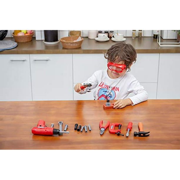 JOYIN 19 Pièces Outils Enfant Kit de boîte à Outils de Construction de boîte  à Jouets avec perceuse électrique et Accessoires, Jouet Jeu d'imitation  Cadeau pour Enfant Garçon Fille 