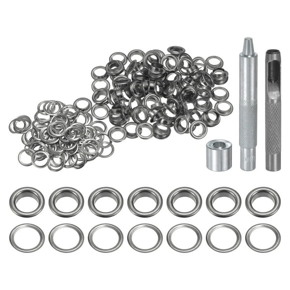 Unique Bargains 100pcs Grommet Tool Kit 8mm Grommet Eyelet Set with Hole Hollow Punch, Grommet Setter Tools, Black