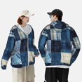 thumbnail image 4 of Daiia Veste à Capuche Légère à Manches Longues avec Protection Solaire Indigo Patchwork Quilt Pattern UPF 50+ pour Femmes et Hommes avec Poche pour Randonnée en Plein air-TG, 4 of 7