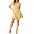 thumbnail image 2 of INSPIRE CHIC Womens Gingham Checks Ruffled Peter Pan Collar 1960s Mini Dress XL Yellow, 2 of 7