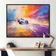 thumbnail image 2 of Designart "Colorful Formula Car Racing Track II" Extra Large Architecture Framed Wall Art - Modern Purple Race Tracks Entryway Framed Wall Art Print, 2 of 7