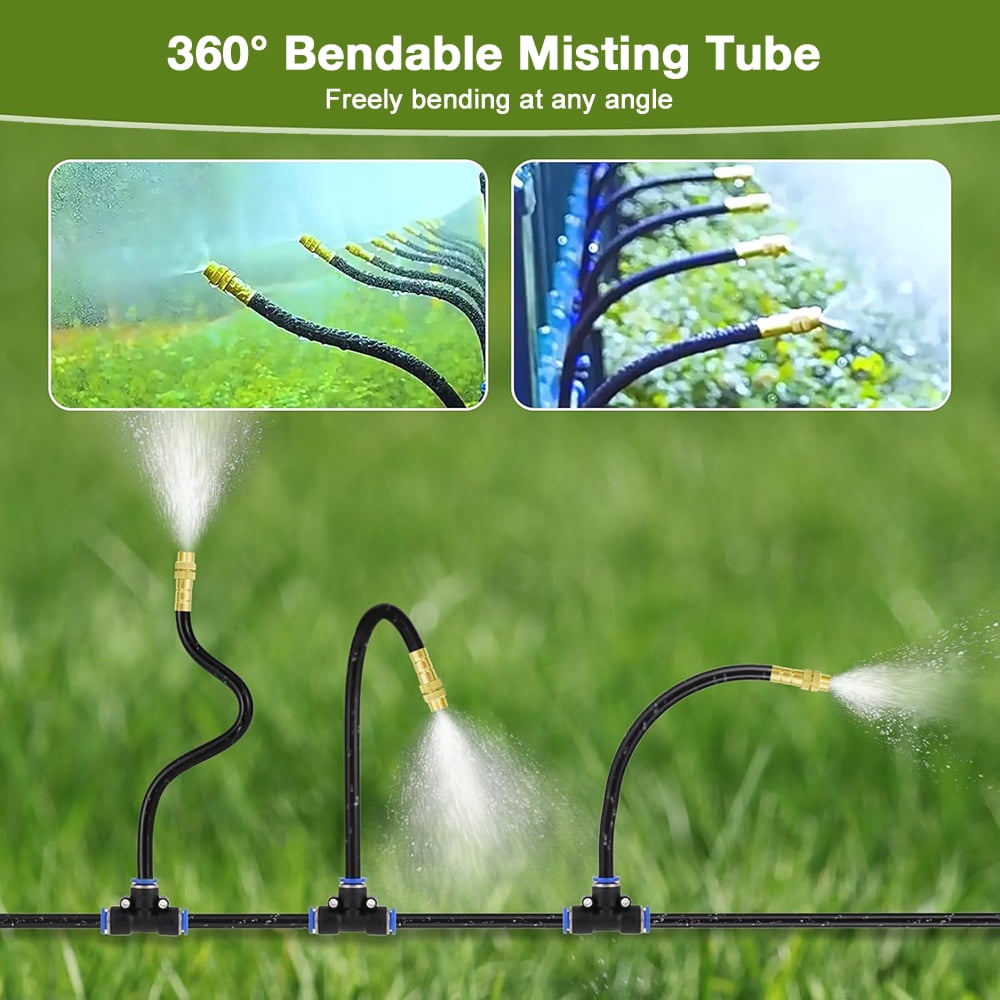 Shopmall 360° Drip Irrigation System 100Ft Adjustable Garden Irrigation Kit with Bending Dropper for Watering System for Garden Plant Lawn Patio, Spray Head Integrated Automatic Watering Set