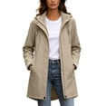 thumbnail image 2 of thefmos Women Plus Size Fall Winter Hooded Zip Up Coat Casual Basic Solid Outerwear Long Sleeve Jacket Cold Weather Fashion, Khaki M, 2 of 9