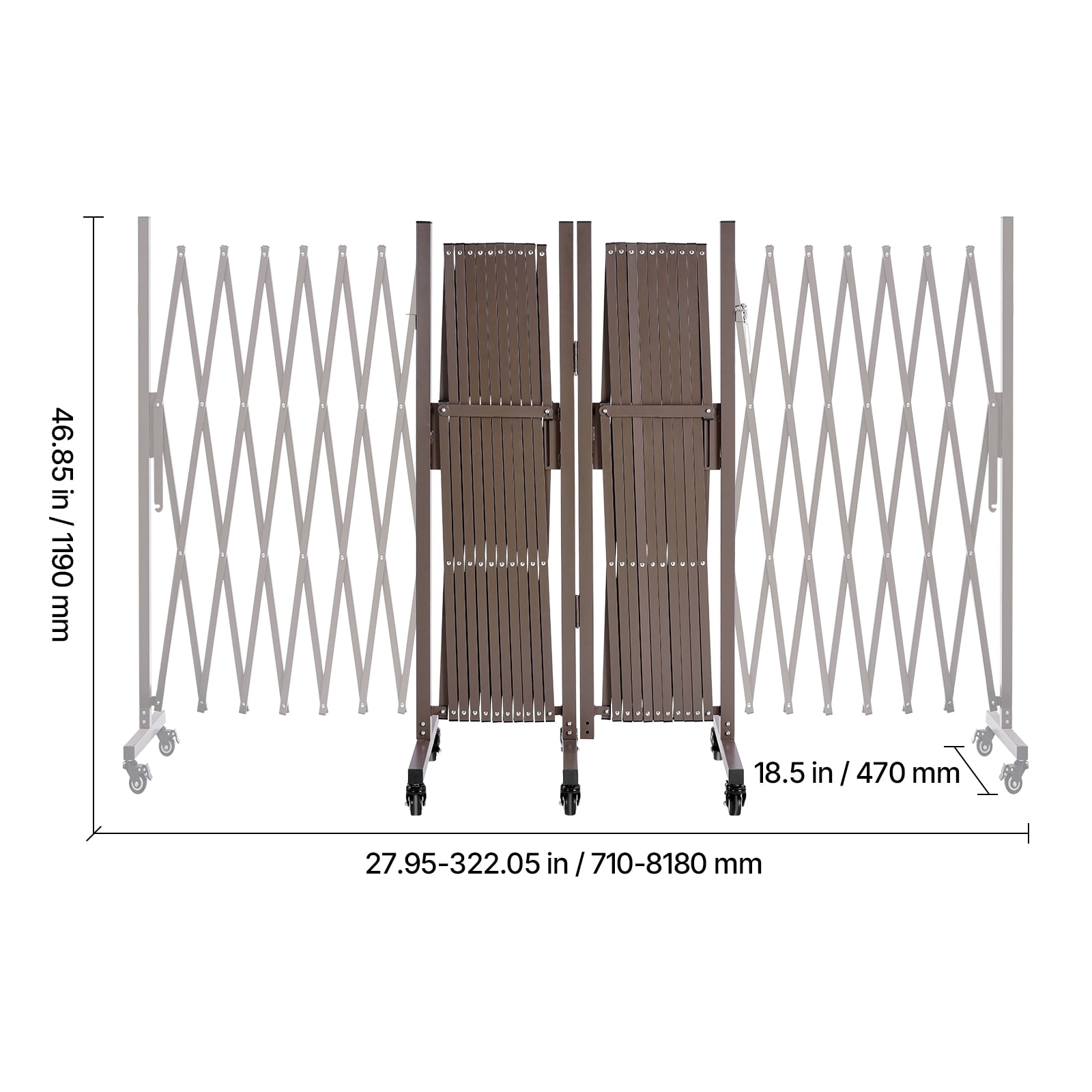 KFFKFF Double Expandable Barricades, 27FT Adjustable Safety Barrier, 0-180° Rotating Mobile Gate with Lockable Wheels, Portable Folding Fence for Outdoor, Garden, and Stairway Use