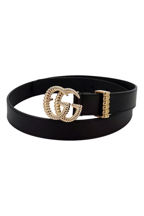 Pre-Owned Gucci Black Leather Gold Double G Torchon Buckle Slim Belt 80/32