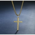 thumbnail image 3 of FANCIME Yellow Gold Plated 925 Solid Sterling Silver Polished Big Beveled Edge Men's Crucifix Cross Pendant Long Necklace Fine Jewelry For Men, With Strong Stainless Steel Box Chain 24 Inch, 3 of 10