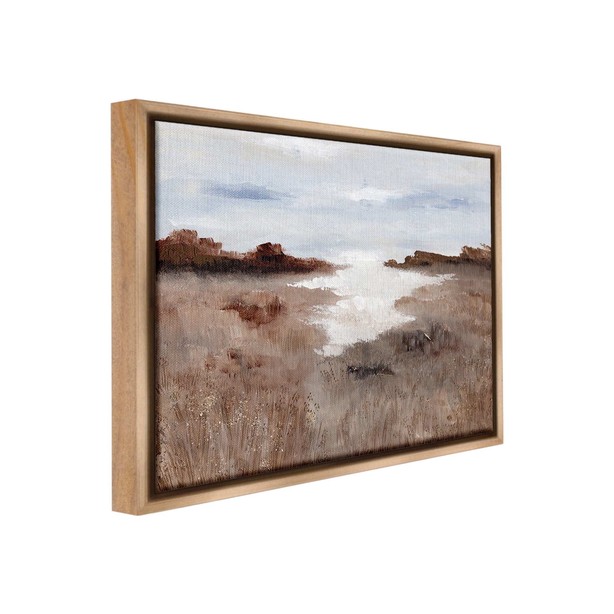 Stupell Industries Field with Arid Vegetation Landscape Painting Brown Floater Framed Canvas Art Print Wall Art, 21 x 17
