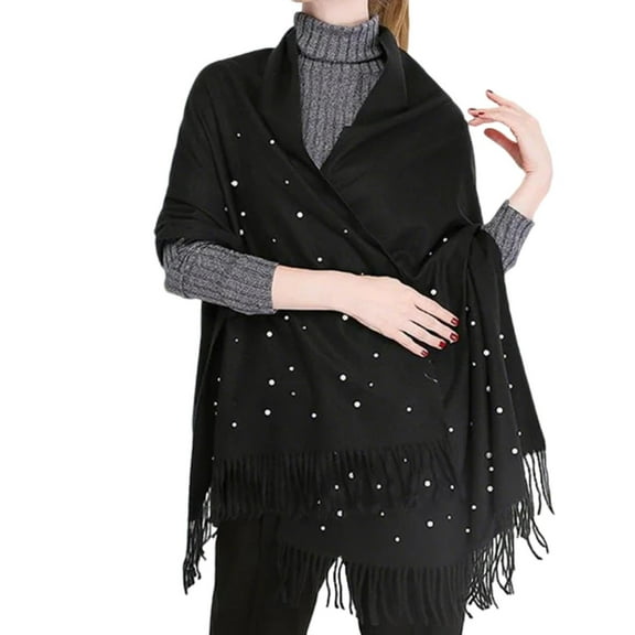 Alkepwun Pashmina Wraps for Evening Dresses Lightweight Solid Color Pearl Fringe Shawl Scarf Comfortable Thermal Windproof Evening Dresses Bridal Bridesmaid Wedding Formal Scarves