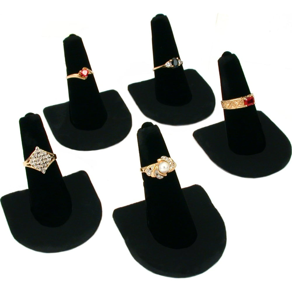 FindingKing 5 Black Velvet Ring Finger Jewelry Holder Showcase Display Stands