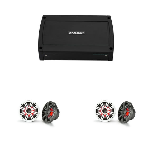 Kicker Marine 4 Ch Amp & (2 pair ) 6.5" LED Coaxial Speaker Audio Upgrade ( 48KXMA500.4, 45KM654L )