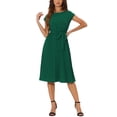 thumbnail image 2 of Vestido plisado para mujer INSPIRE CHIC, cuello redondo, sin mangas, con cinturón en la cintura, vestido A-Line, talla XS, color verde, 2 of 6
