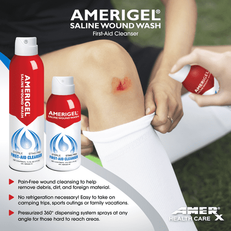 AMERIGEL Saline Wound Wash (7.1 oz.) - First Aid Wound Cleanser | Sting-Free | Sprays at Any Angle | FSA/HSA Eligible