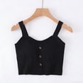 thumbnail image 2 of MOJOGO Cropped Tank Tops for Women Textured Square Neck Cami Tops Button Wide Strap Sleeveless Tops for Summer Wear Black M, 2 of 5
