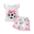 thumbnail image 2 of Ruyang Girls 2 Piece Outfits Bow Soccer Sleeveless Ruffle Tops and Print Shorts Sets Cute Summer Athletic Sports Clothes, 2 of 4