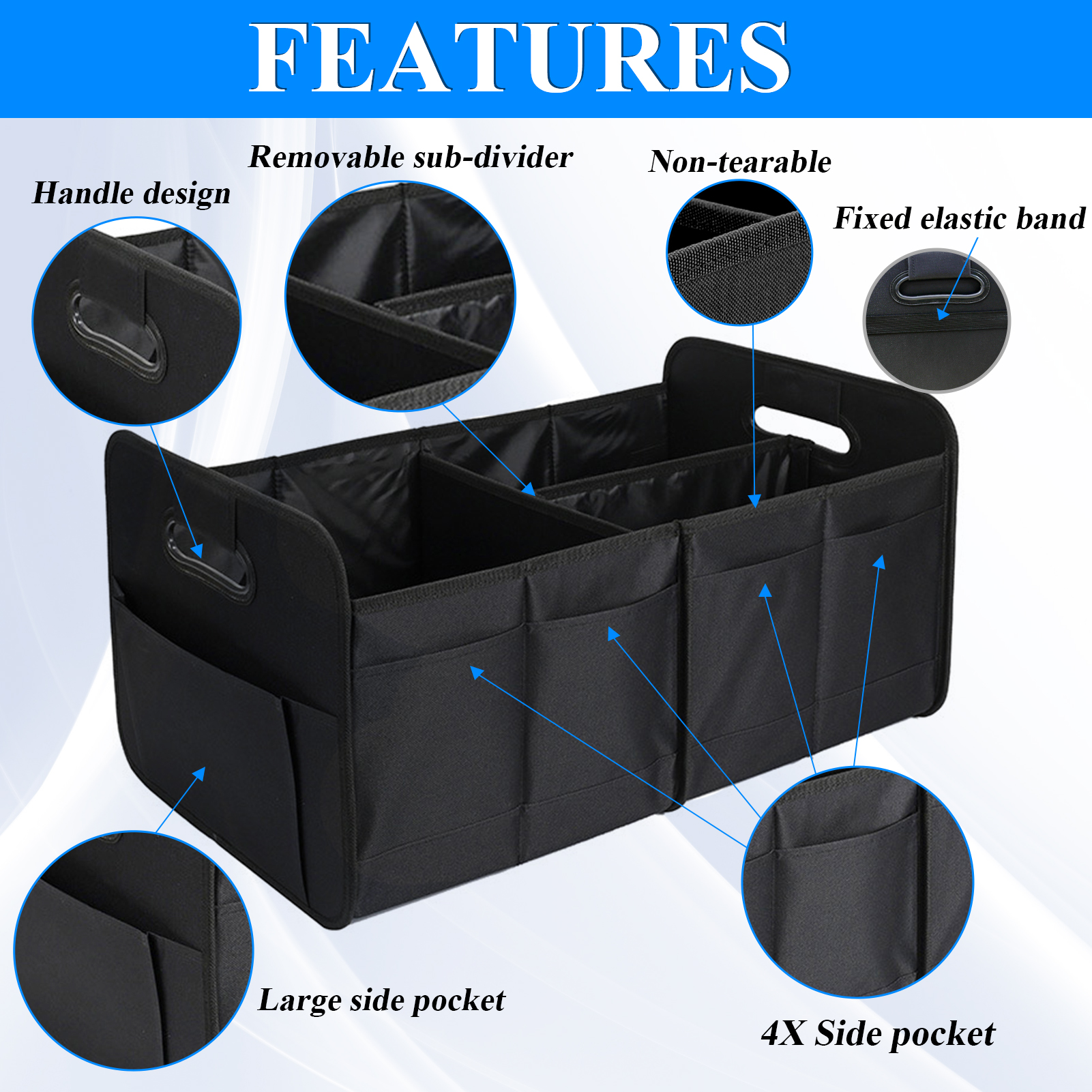 cyrico Car Trunk Organizer, 1680D Oxford Material photo 7