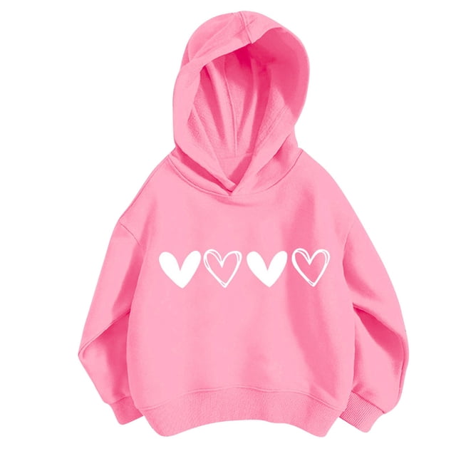 Plebaso Sweat à Capuche Cœur pour Filles et Garçons, Imprimé Graphique, Coton, Manches Longues, Pull Décontracté pour Enfants