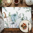 thumbnail image 4 of Fall Pumpkin Placemats Set of 12 Green Eucalyptus Leaves Heat Insulated Linen Place Mats, Washable Stain-Proof Table Mats for Dining Tables Holiday Decor 13x19inch, 4 of 9