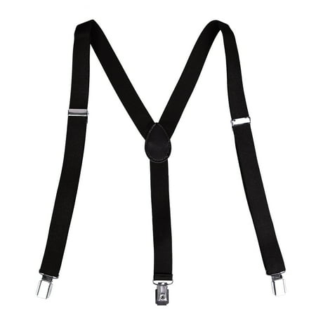 Floral Leather Suspenders - HDE Y-Back Suspenders for Men Clip On Adjustable Elastic 1 Wide Solid Braces (Black, 48 inches)