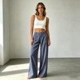 thumbnail image 4 of Fashion Striped Linen Pants for Women High Waisted Straight Leg Palazzo Trousers Casual Wide Leg Pant with Pockets, 4 of 7