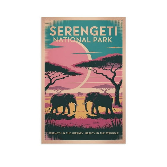 Strength in The Journey Serengeti National Park Retro Travel Poster Vintage Inspirational Wall Art Print for Bedroom Office Wellness Studio Print Poster
