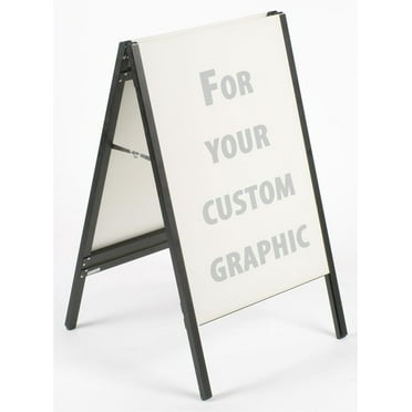 Sidewalk Sign 23-3/8”w x 37-3/4”h x 25-1/4”d Black Polished Aluminum Pavement A-Frame with 21-1/2”w x 31”h Viewable Area – Portable Sandwich Board Has Channels for Quick Installation (ABRDRE2331)
