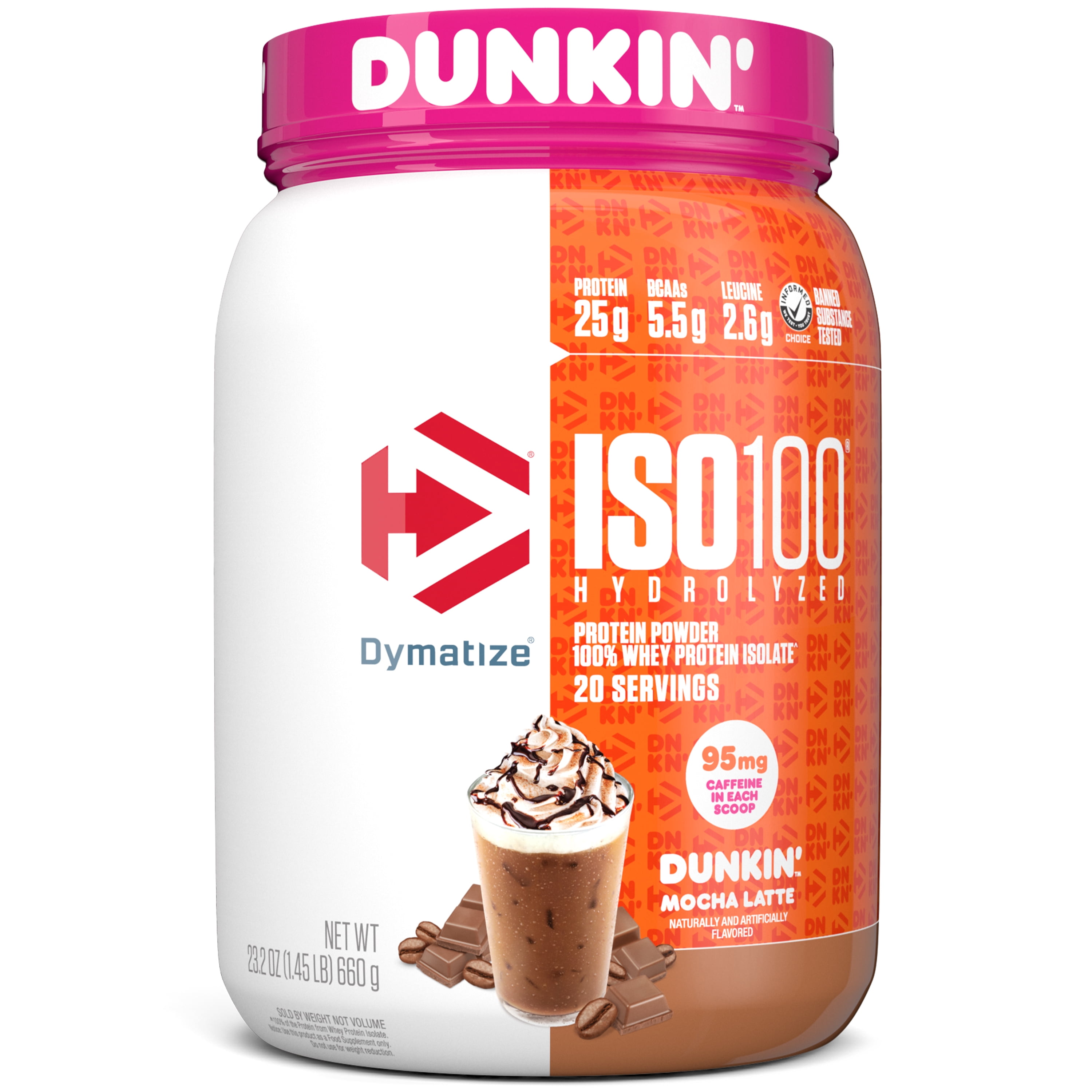 Dymatize ISO100 Hydrolyzed Whey Isolate Protein Powder, Dunkin' Mocha