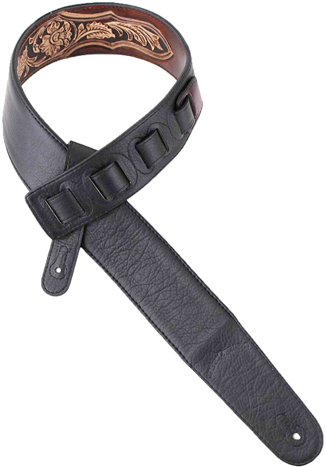 Walnut Brown Carving Leather Padded Guitar Strap With Hand Carved Traditional Western Tooling WW-KH-02-BRN