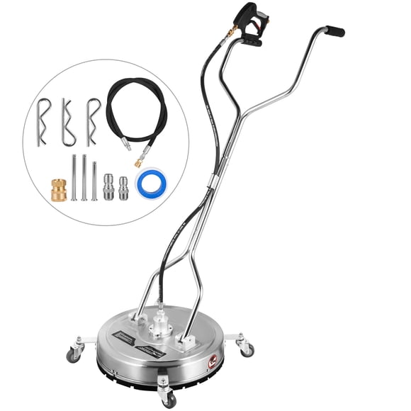 VEVOR Surface Cleaner 18 inch Flat Surface Cleaner for Pressure Washer 4000psi Pressure with 3/8 Quick Connector Surface Cleaner W/Casters 10.5GPM Stainless Steel Rotating Rod & 3 Nozzle for Patio