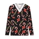 thumbnail image 4 of Pntutb Mujer Navidad Moda Impreso Encaje Manga Larga Blusa Cuello V Casual tops PNTUTB Pntutb-6440, 4 of 5