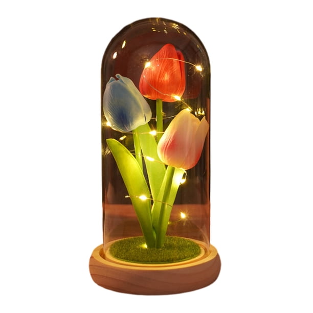 Yhmxh Utensilios de cocina Lámpara de noche con tulipanes, hecha a mano, ingeniosa lámpara de mesa para dormitorio con flores, ideal para niños, niñas y parejas. Muebles para cocina