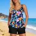 thumbnail image 3 of qelini Tankini Sets Womens Paddad Bra Crew Neck Tankini Sets Hawaiian Print Swimwear for Summer Vocation, 3 of 7