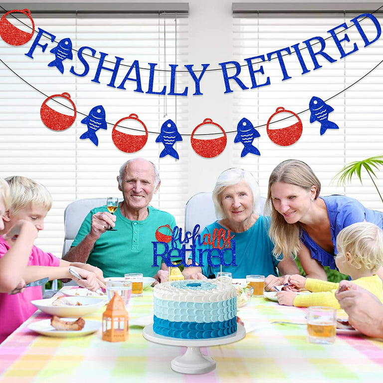 Fishing Retirement Party Decorations for Men, Ofishally Retired Banner  Fishing Themed Party Supplies, Blue and Red Glitter Retirement Banner  Garland