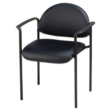 Reception Guest Chair Black Vinyl - Stackable Waiting Room Chairs with Arms - Comfortable Waterfall Seat - 250 lb Capacity - Office & Hospitality