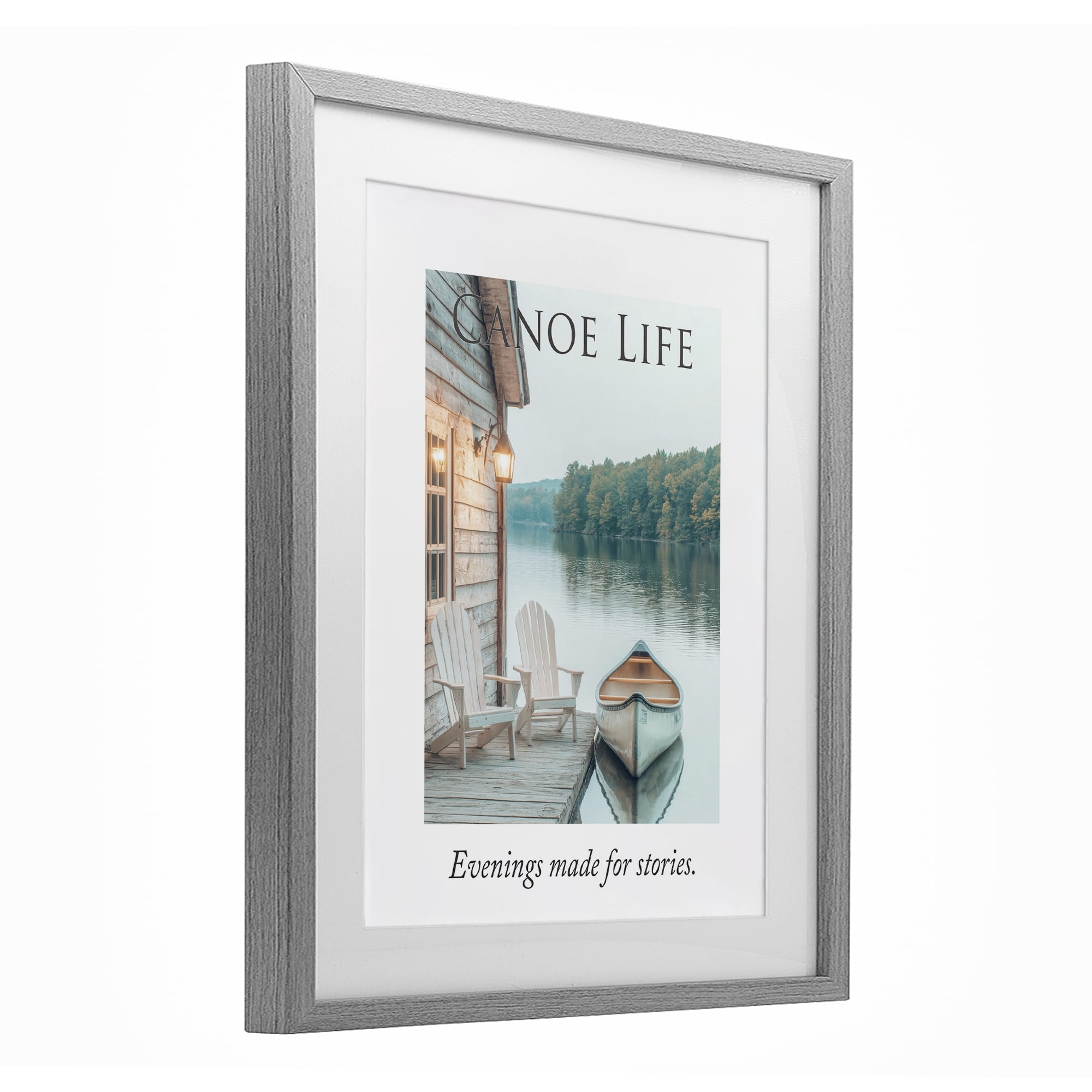 Stupell Industries Canoe Life Quote Gray Framed Print Under Glass, design by A Barefoot Stylist
