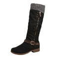 thumbnail image 5 of Fall Winter Knee High Slouchy Boots for Women Buckles Knit Patchwork Slouch Wide Mid Calf Fold over Tall Boots, 5 of 6