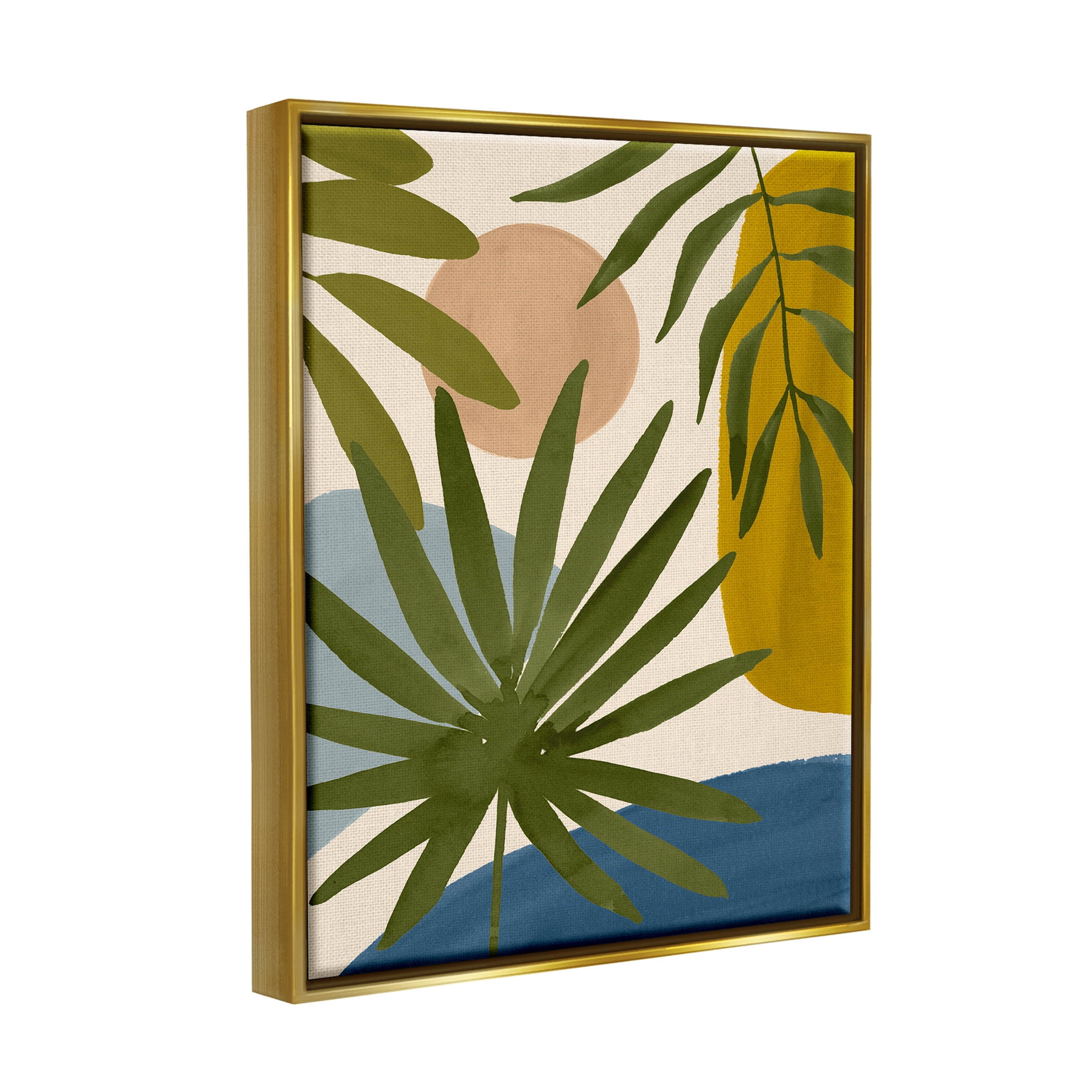 Stupell Industries Various Palm Leaves Geometric Graphic Art Metallic Gold Floating Framed Canvas Print Wall Art, Design by Victoria Barnes